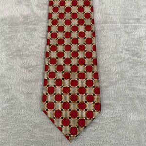 Paolo Gucci Red and Gold Geometric Men's Tie Silk Made In Italy